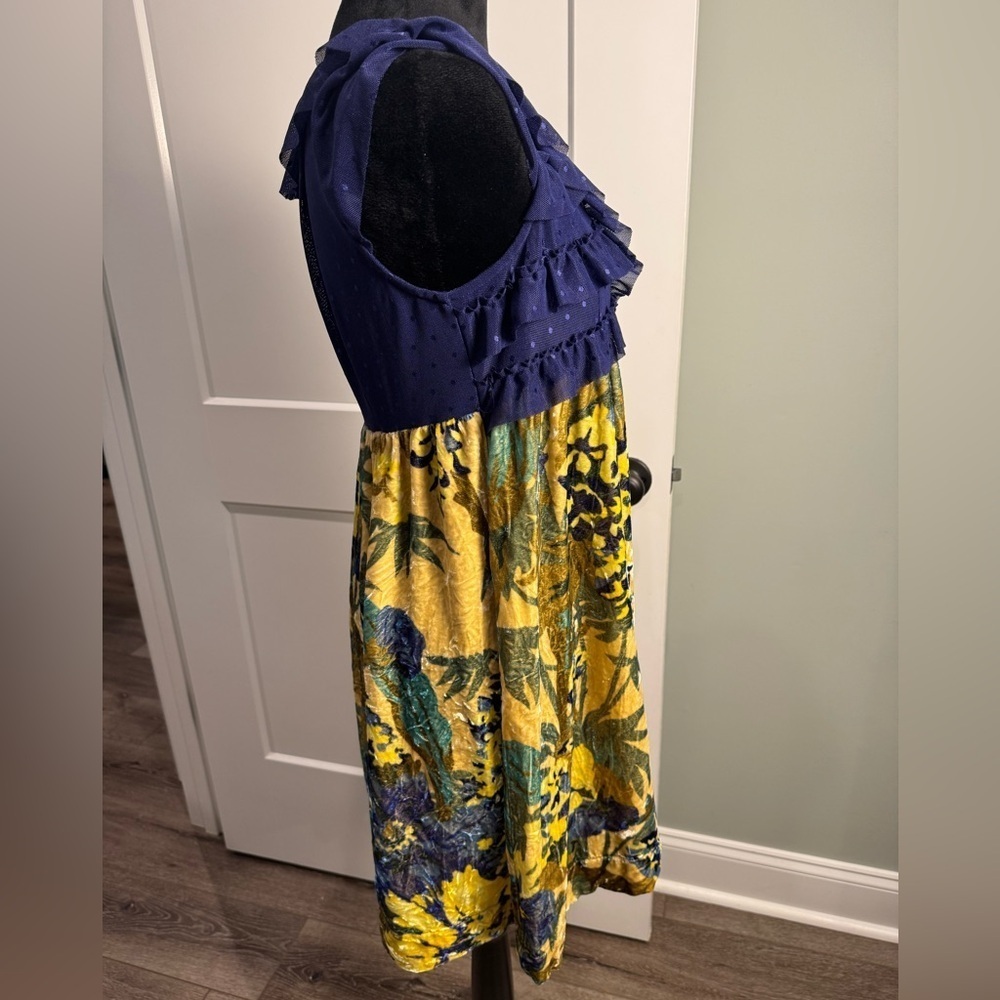 Free People Floral Velvet Lace Swiss Dot Babydoll Dress - Picture 3 of 10